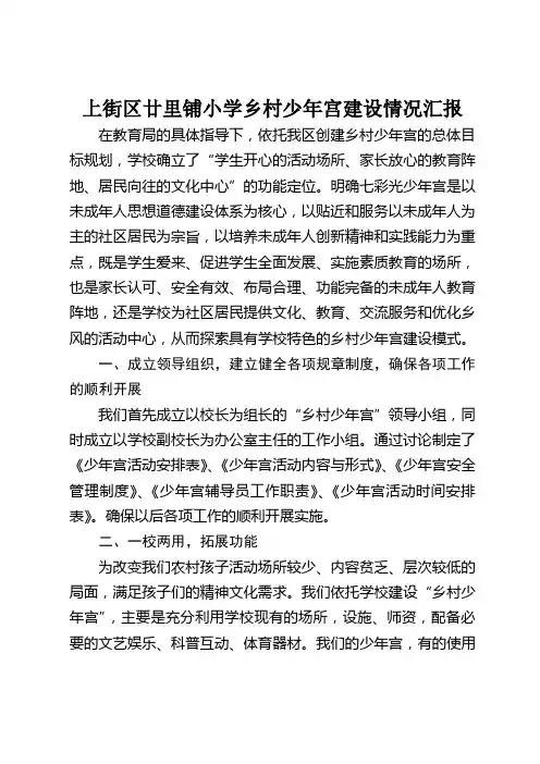 乡村少年宫建设情况汇报