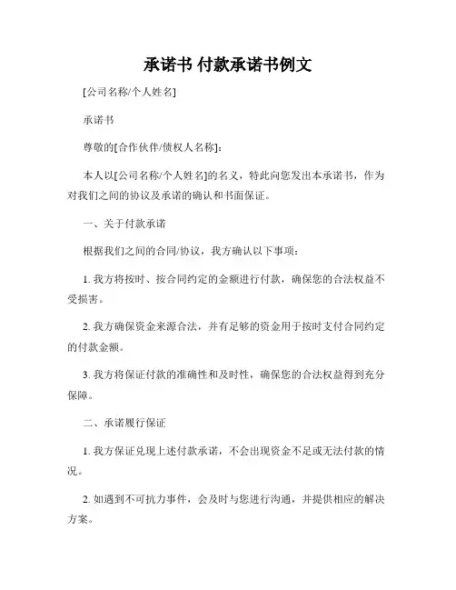 承诺书 付款承诺书例文