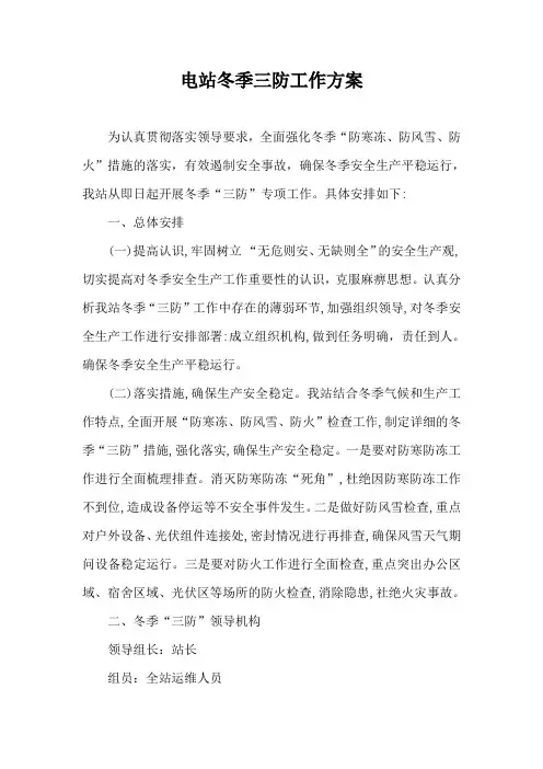 电站冬季三防工作方案