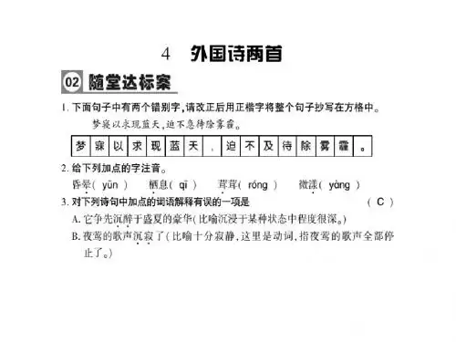 人教版九年级语文上册导学案习题课件:4.外国诗两首 (共4张PPT)