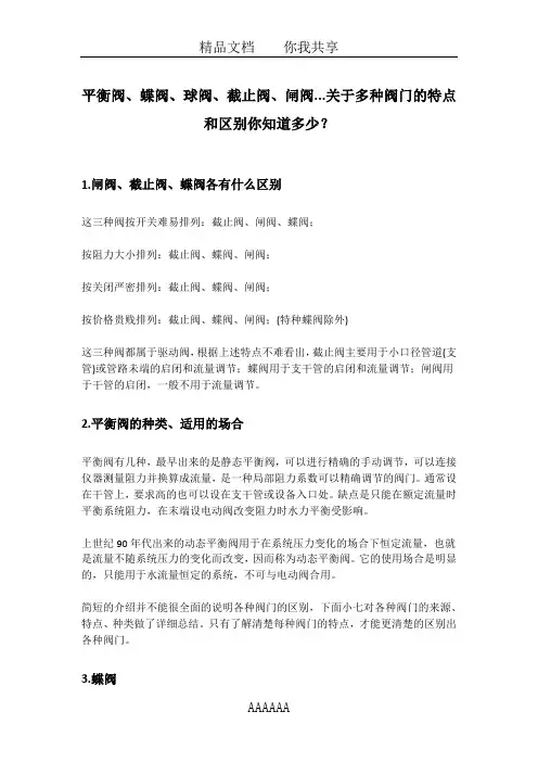 平衡阀,蝶阀,球阀,截止阀,闸阀,关于多种阀门的特点和区别你知道多少？