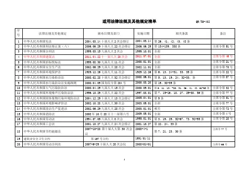 法律法规清单新2012版本