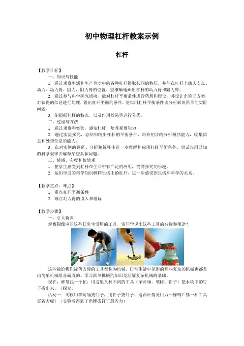 初中物理杠杆教案示例