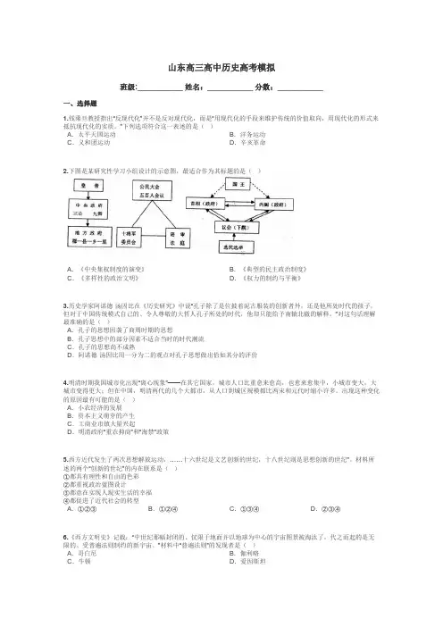 山东高三高中历史高考模拟带答案解析
