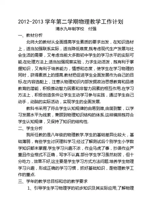 2013学年物理教学工作计划