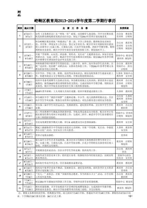崆峒区教育局2013-2014学年度第二学期行事历