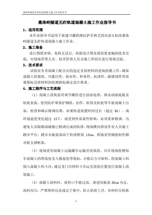 桑珠岭隧道无砟轨道混凝土施工作业指导书