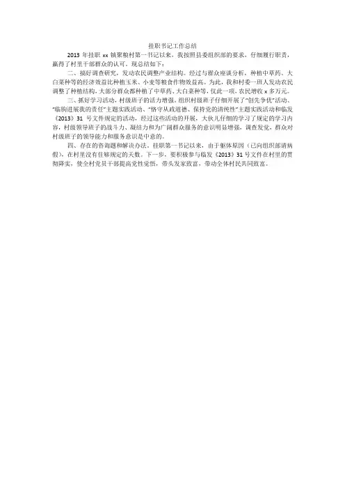 挂职书记工作总结