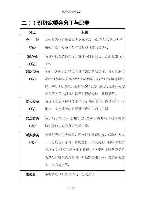 二(2)家委会分工与职责