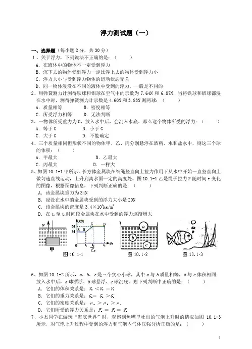《浮力》单元测试题(一) 2