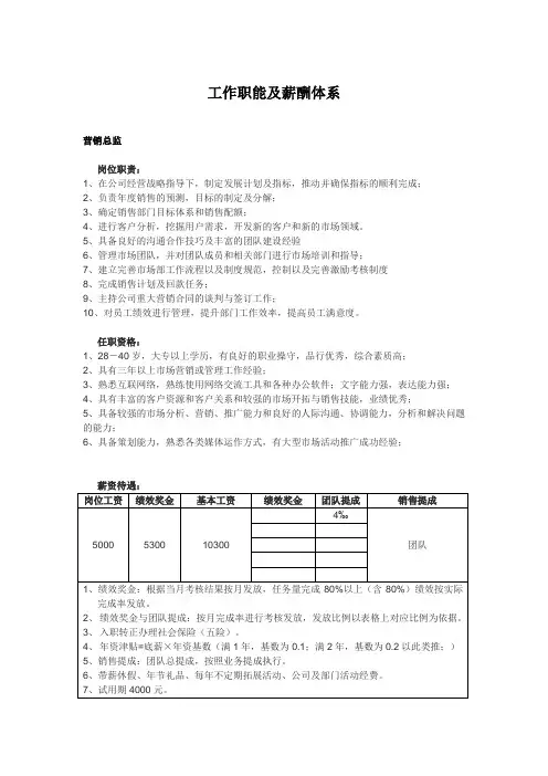工作职能及薪酬体系