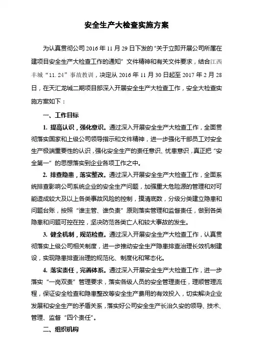 安全生产大检查方案
