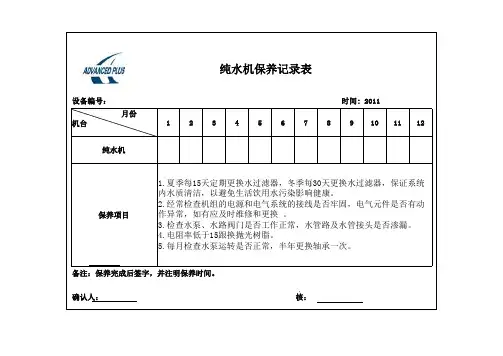 纯水机保养记录表