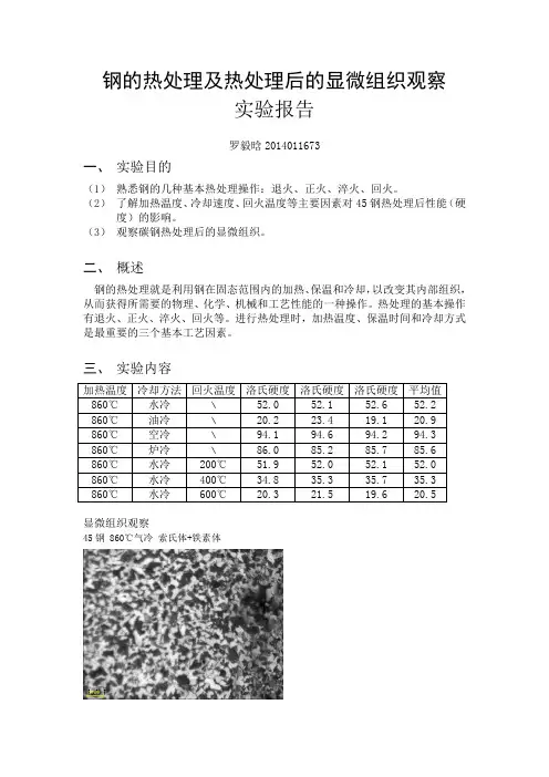 钢的热处理及热处理后的显微组织观察实验报告 2