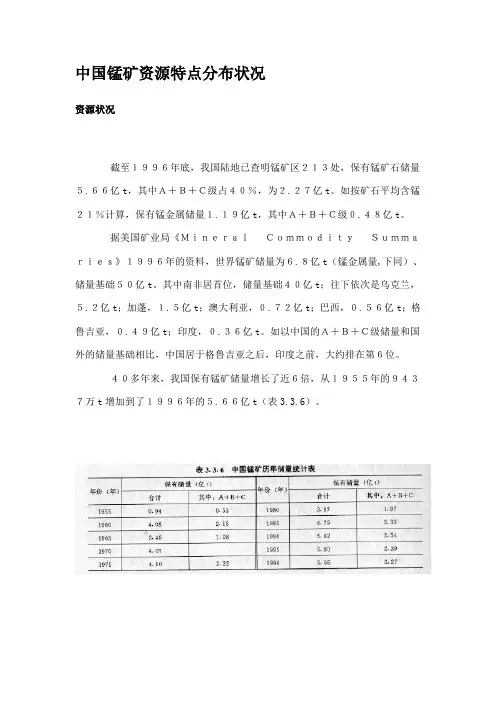 中国锰矿资源特点分布状况