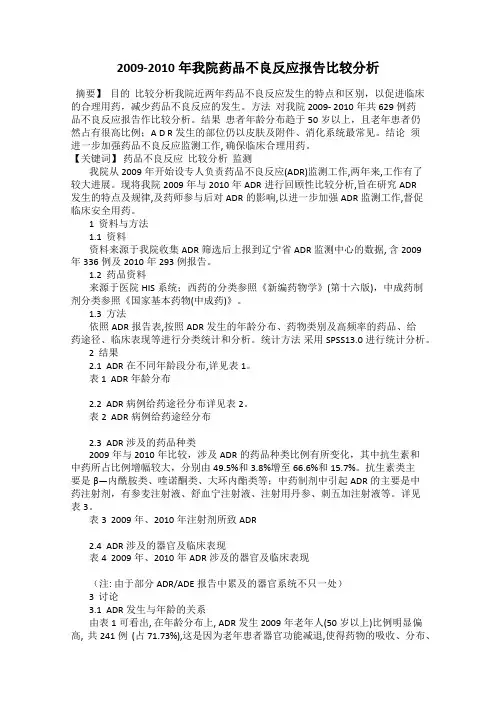 2009-2010年我院药品不良反应报告比较分析