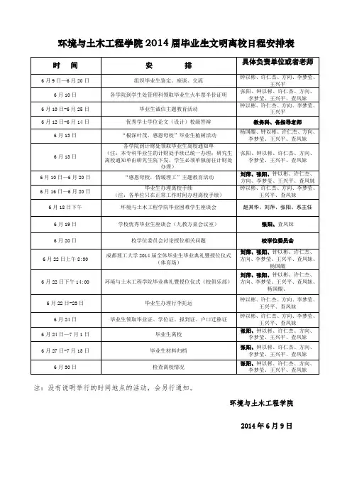 环境与土木工程学院2014届毕业生文明离校日程安排-修改版