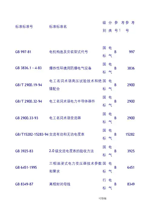 电气标准规范清单大全