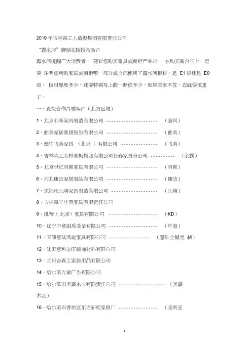 卓顶精文2019年吉林森工露水河牌授权客户名单.docx
