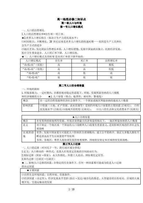 高一地理必修二知识(湘教版)