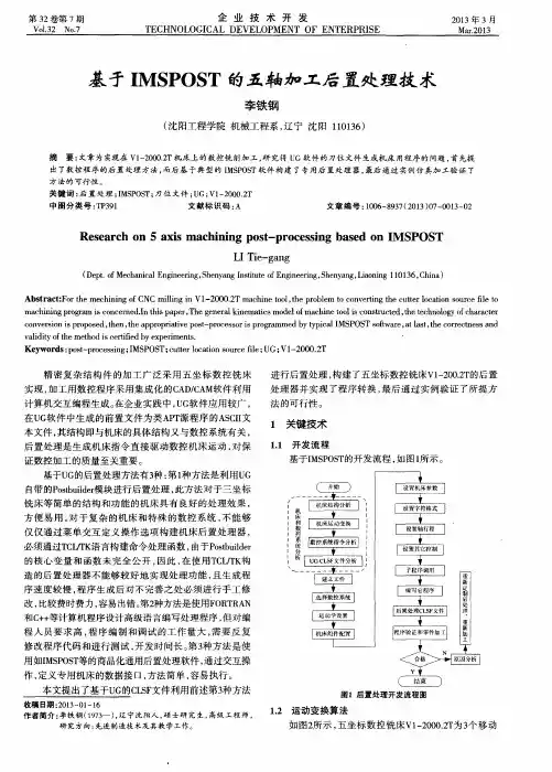 基于IMSPOST的五轴加工后置处理技术