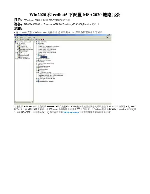 Win2020和redhat5下配置MSA2020链路冗余