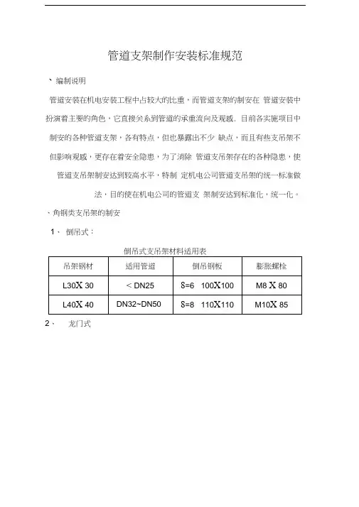 管道支架制作安装标准规范