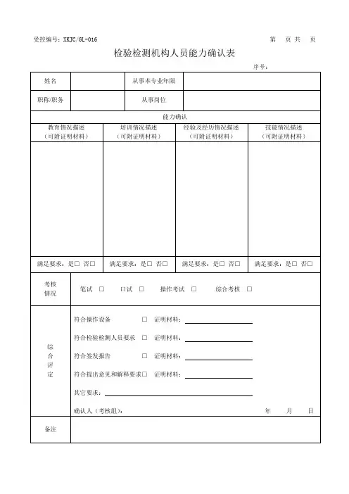 16检验检测机构人员能力确认表