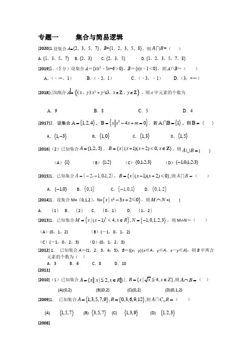 海南高考数学 复习专题一    集合与简易逻辑