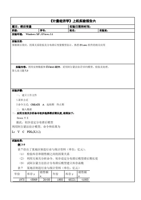 计量经济学试验报告书六