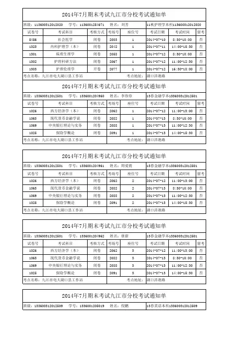 2014年7月13春考试通知单(本)
