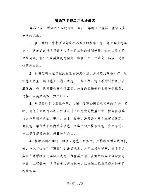 精选项目部工作总结范文（2篇）
