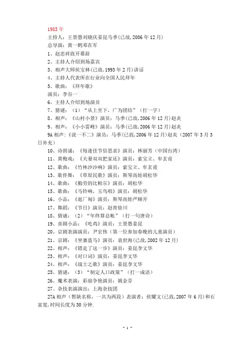 历年春晚节目单