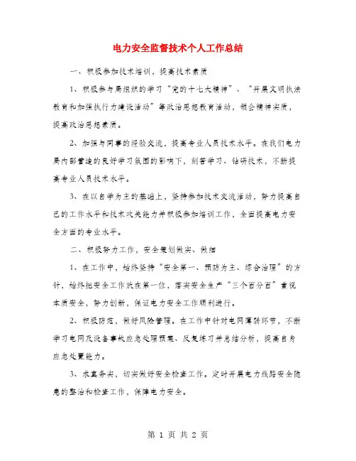 电力安全监督技术个人工作总结