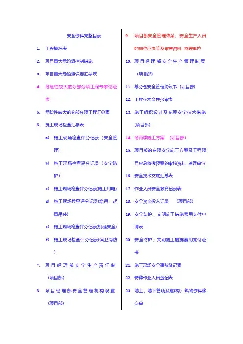 建筑施工安全资料目录大全 2