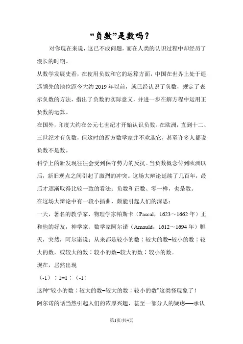 “负数”是数吗？