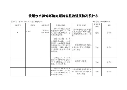 饮用水水源地环境问题清理整治进展情况统计表