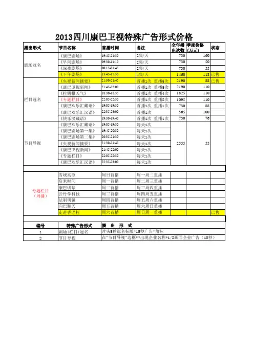 2013年四川康巴卫视最新广告刊例
