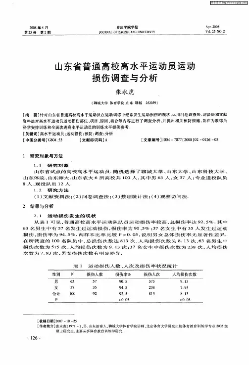 山东省普通高校高水平运动员运动损伤调查与分析