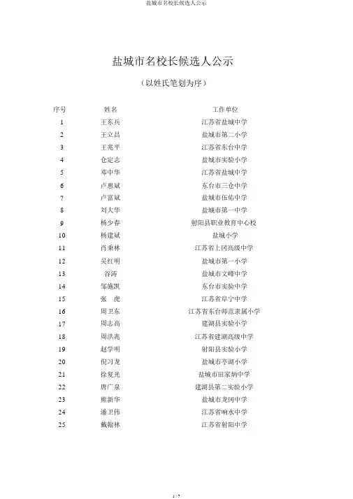 盐城市名校长候选人公示