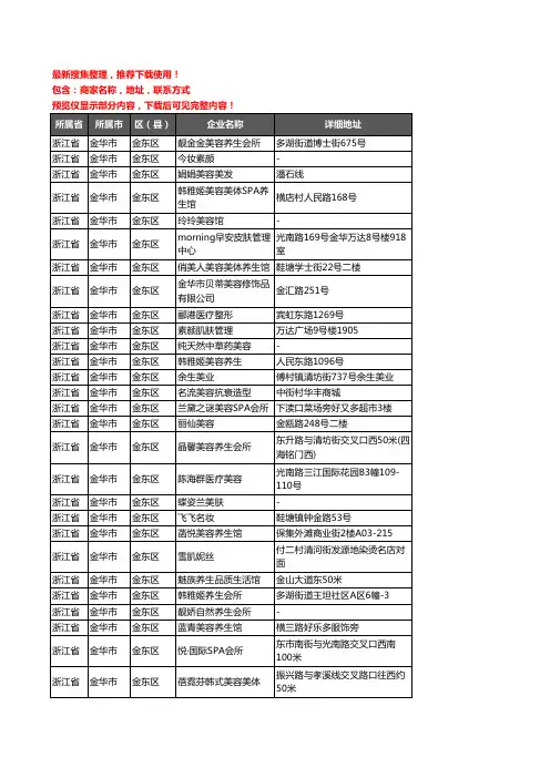 新版浙江省金华市金东区美容院企业公司商家户名录单联系方式地址大全224家