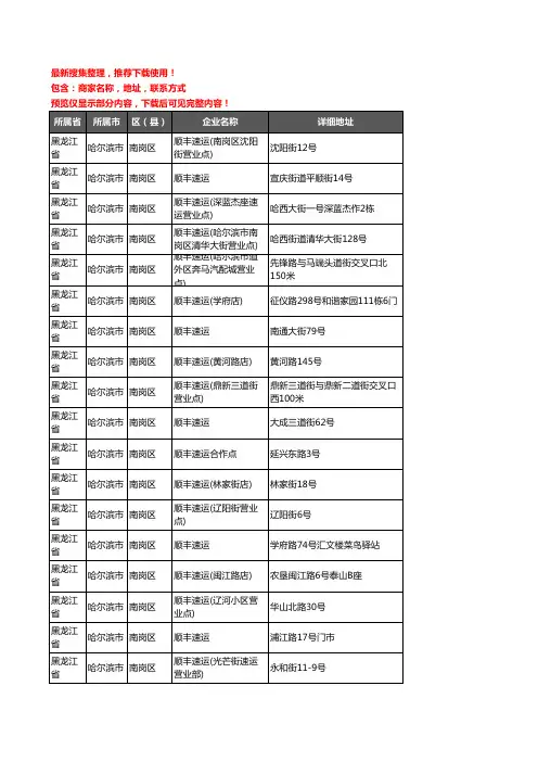 新版黑龙江省哈尔滨市南岗区顺丰快递企业公司商家户名录单联系方式地址大全26家