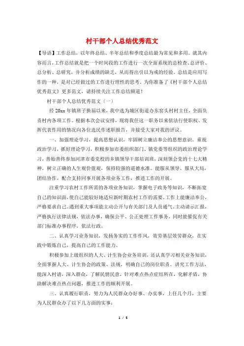 村干部个人总结优秀范文