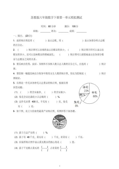 【推荐】最新苏教版小学六年级数学下册第一单元《扇形统计图》综合练习题(一)附答案