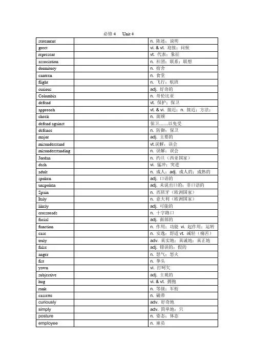 新课标高中英语必修四第四单元单词词组【免费】