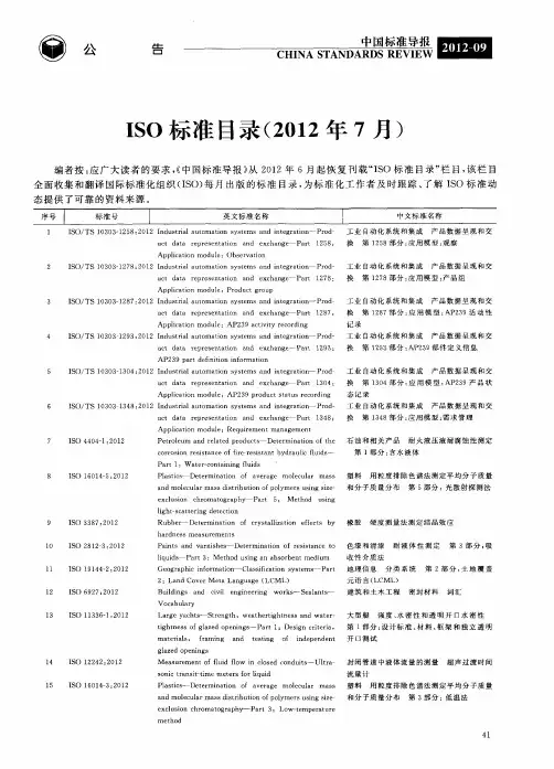 ISO标准目录(2012年7月)