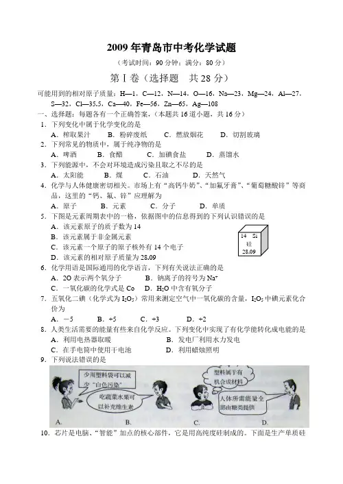 2009年山东省青岛市中考化学试题及答案