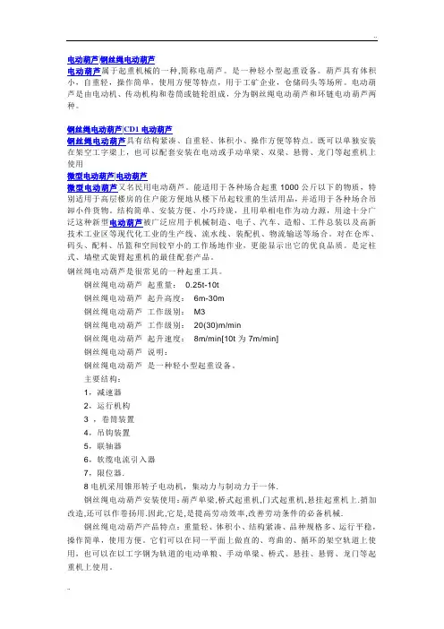 电动葫芦钢丝绳电动葫芦