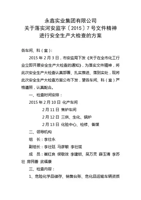 安全生产大检查方案