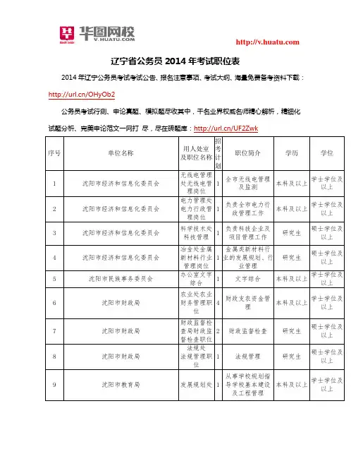 辽宁省公务员2014年考试职位表